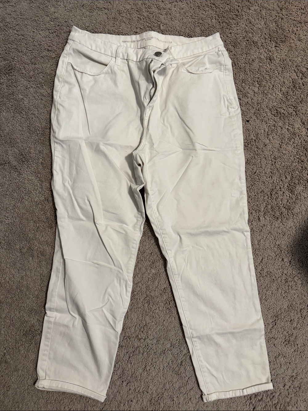 WoMen's White Casual Cotton Blend Pants